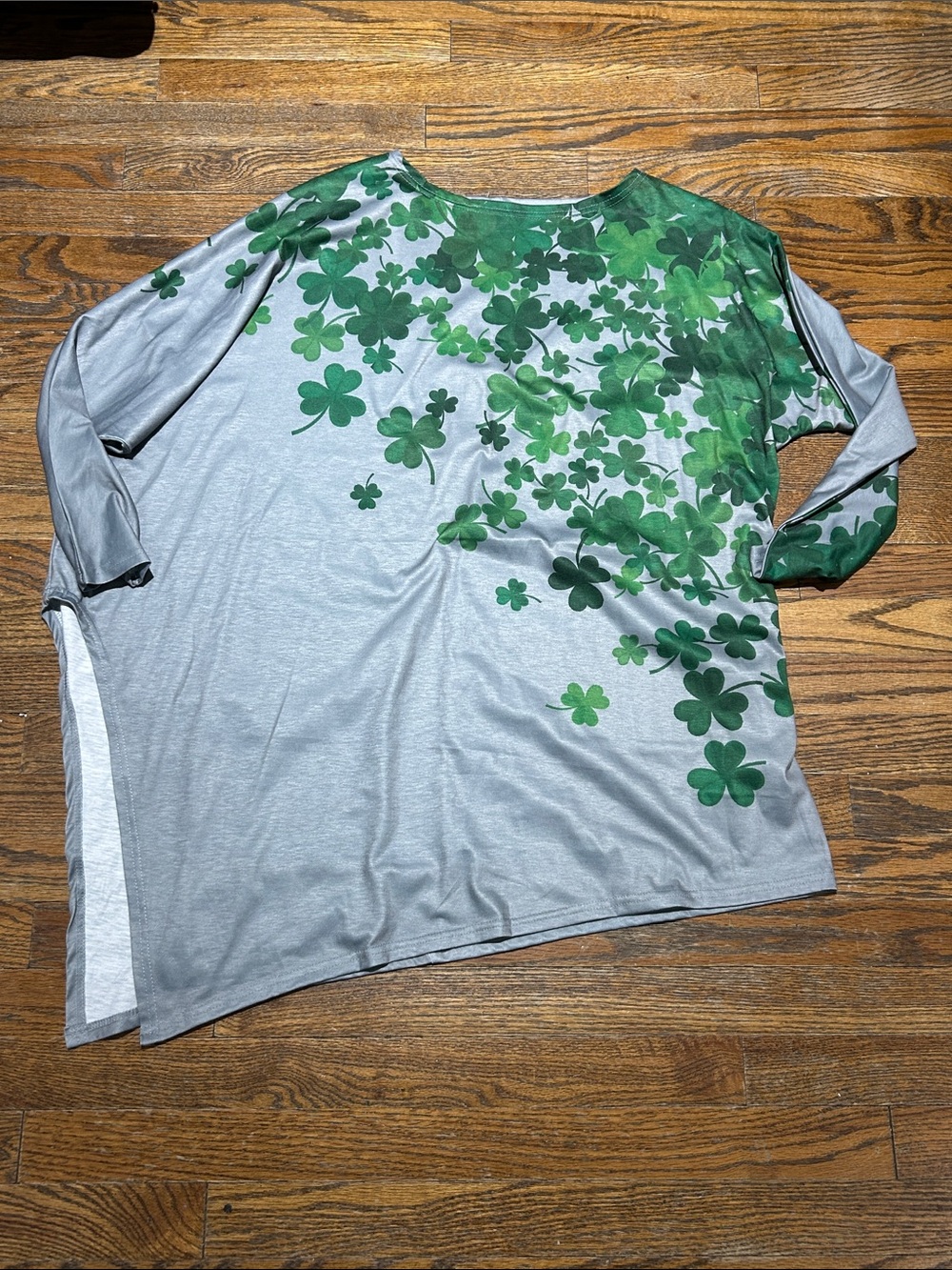Grey Top with Green Clover Print